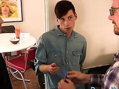 Blindfolded twink stepson sucks cock