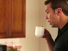 Gorgeous busty teen deep throats mature cock