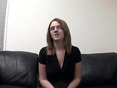 Geeky 4 Eyed Teen Morgan Gets Her Ass Pussy & Mouth Fucked In Interview!