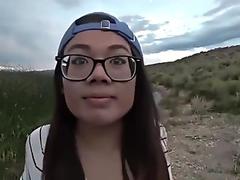 Public fucking at the lake with cute asian teen. Cum in mouth