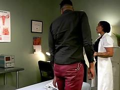 Asian doctor wanking big black cock