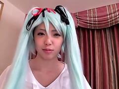 Asian teen fucks a black cock as Hatsune Miku